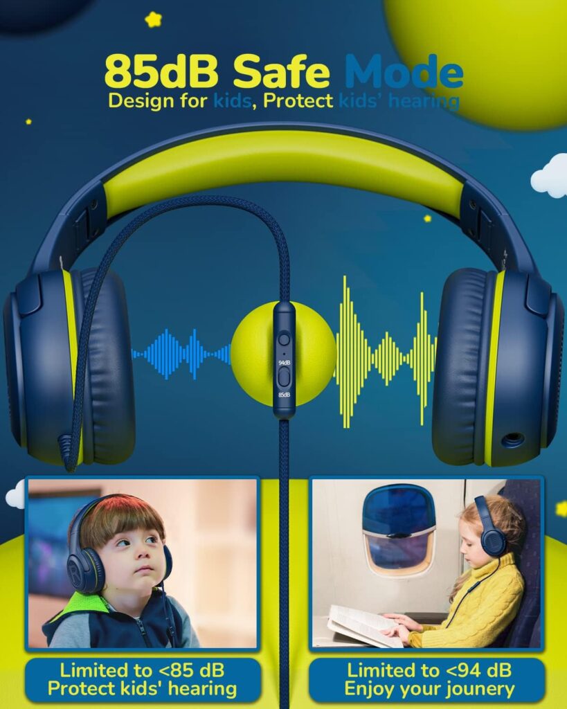 Kids Headphones for School Toddler Wired with Microphone Plug in Bulk Boys Headset Girls 3+ Year Old Blue Green shareport Phones Teen Volume Control Airplane Two People Childrens Babies Over Ear : Electronics